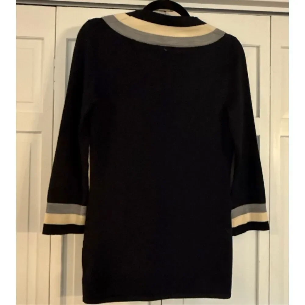 Tory Borch Cicada Merino Wool trim neck tunic sweater xsmall